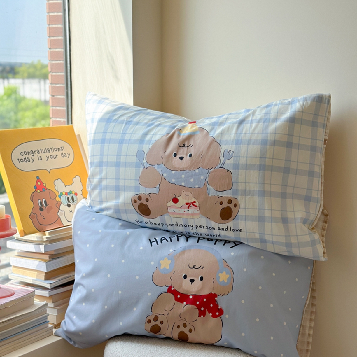 91家纺网 家纺一手货源 找家纺 寐居家纺 2025新款全棉数码大阪枕套 小狗仔party