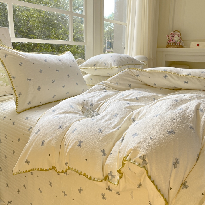 91家纺网 家纺一手货源 找家纺 梦可莱家居 2025新款木棉床盖四件套 兰蝴蝶米