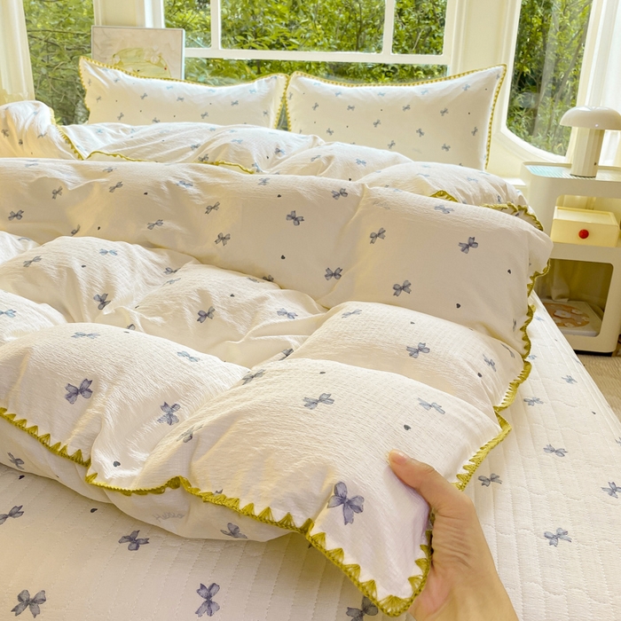 91家纺网 家纺一手货源 找家纺 梦可莱家居 2025新款木棉床盖四件套 兰蝴蝶米