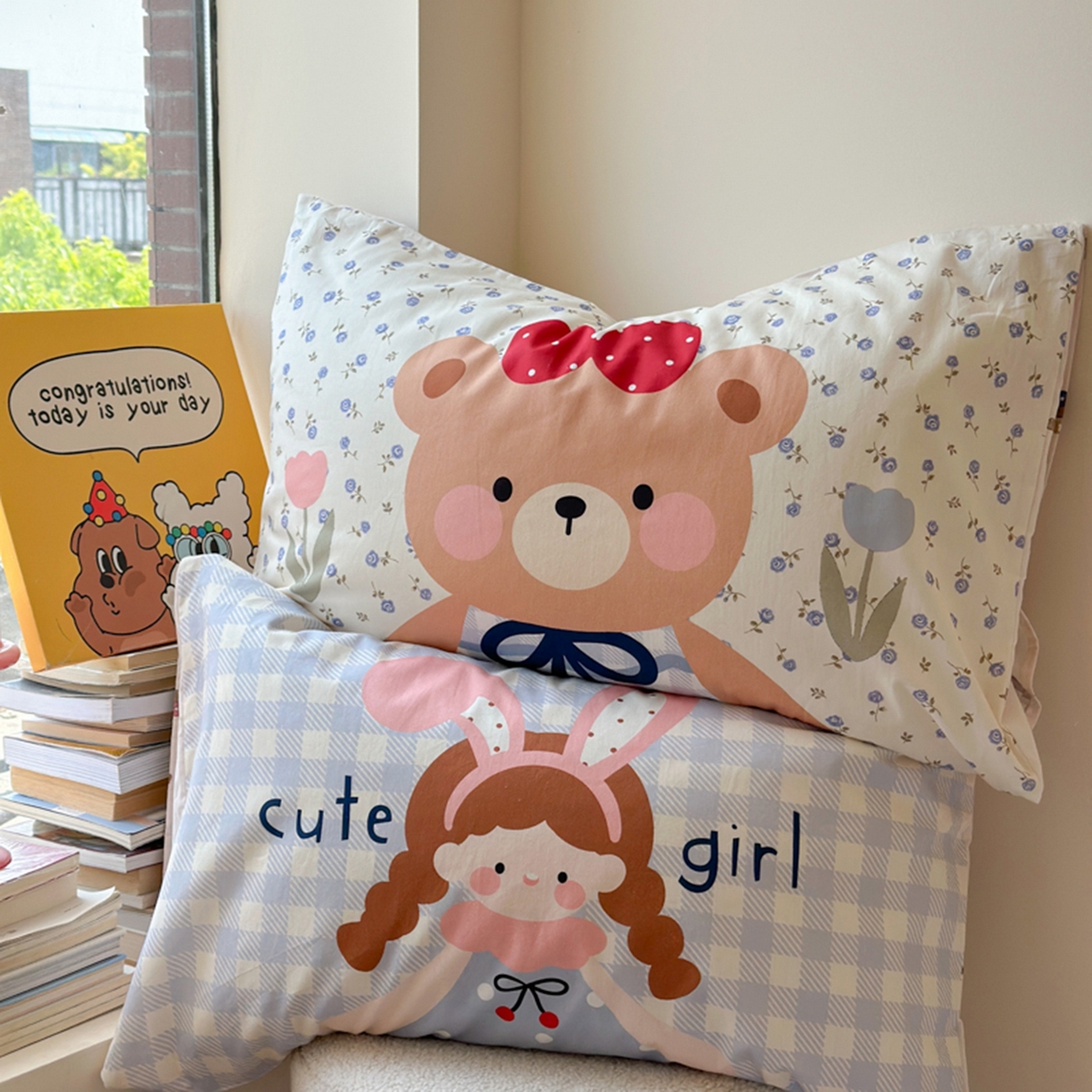 91家纺网 家纺一手货源 找家纺 寐居家纺 2025新款全棉数码大阪枕套 小熊日记