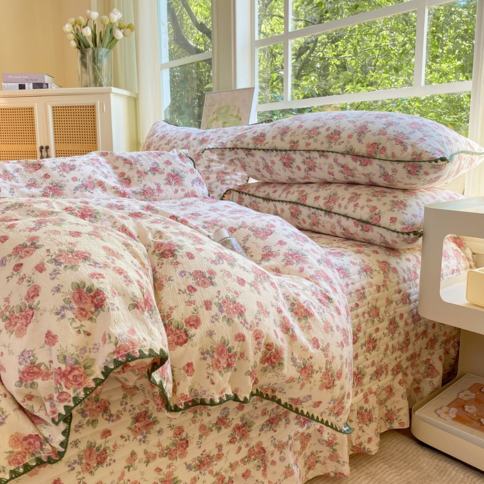 梦可莱家居 2025新款木棉床盖四件套 玫瑰花园