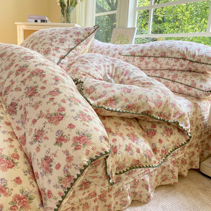 91家纺网 家纺一手货源 找家纺 梦可莱家居 2025新款木棉床盖四件套 玫瑰花园