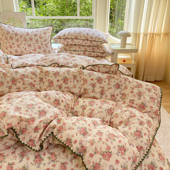 91家纺网 家纺一手货源 找家纺 梦可莱家居 2025新款木棉床盖四件套 玫瑰花园