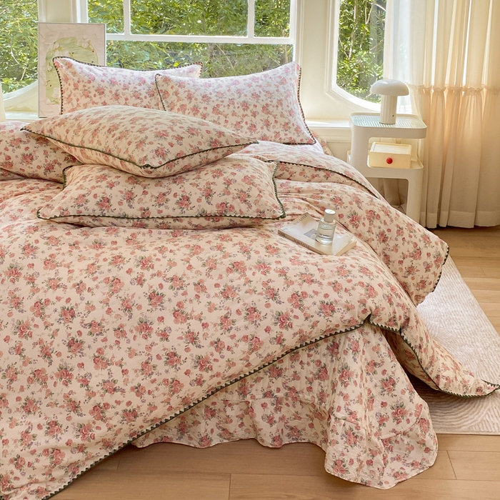 91家纺网 家纺一手货源 找家纺 梦可莱家居 2025新款木棉床盖四件套 玫瑰花园