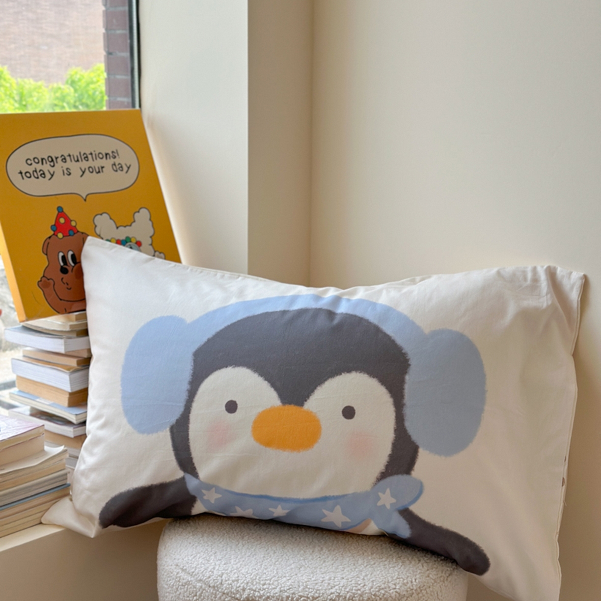 91家纺网 家纺一手货源 找家纺 寐居家纺 2025新款全棉数码大阪枕套 QQ企鹅