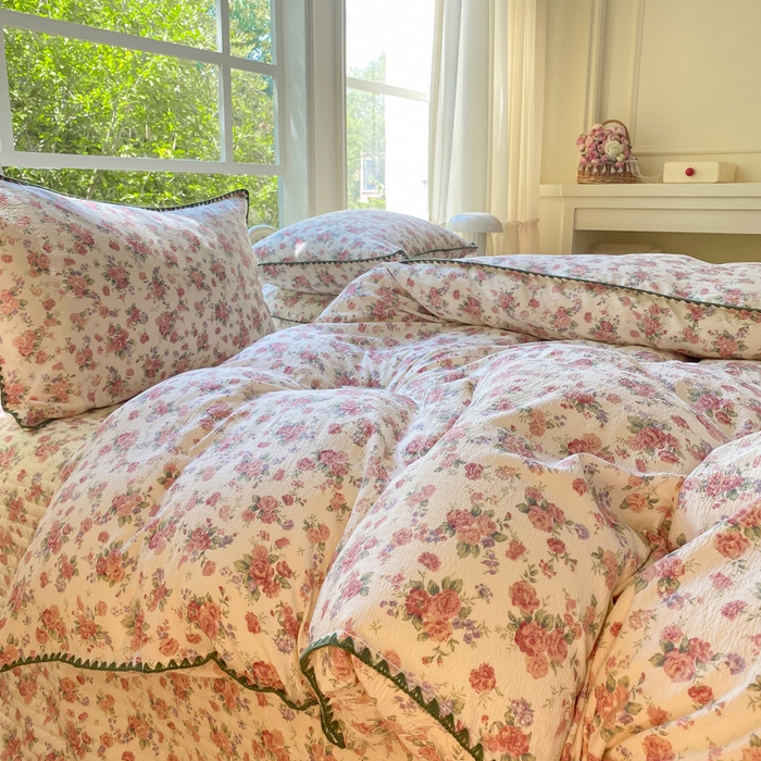 91家纺网 家纺一手货源 找家纺 梦可莱家居 2025新款木棉床盖四件套 玫瑰花园