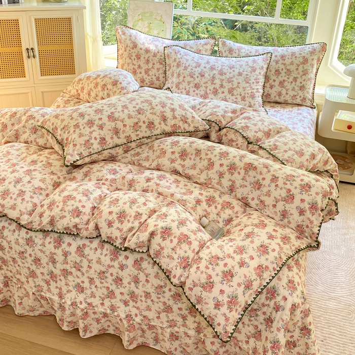 91家纺网 家纺一手货源 找家纺 梦可莱家居 2025新款木棉床盖四件套 玫瑰花园