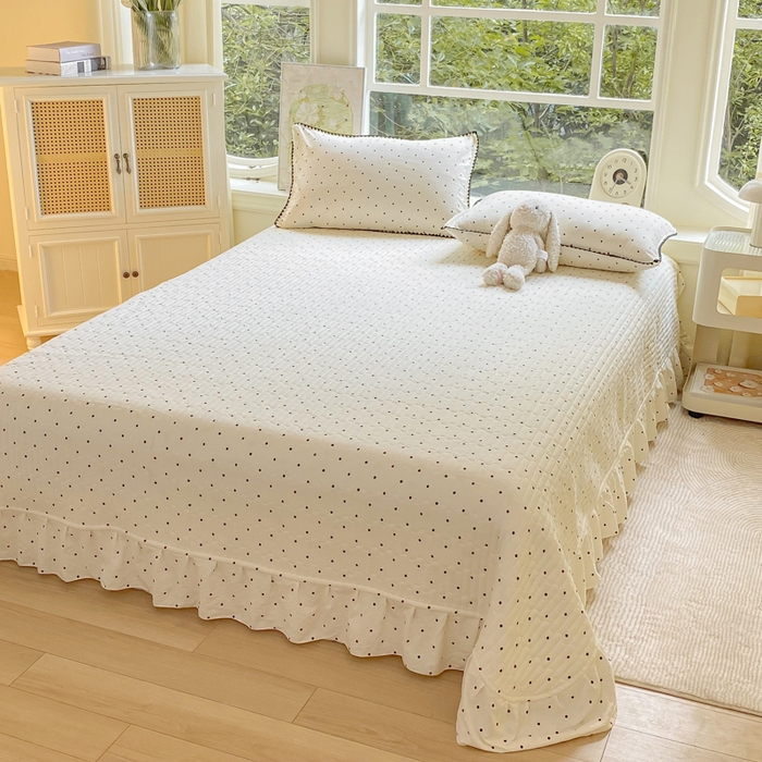 91家纺网 家纺一手货源 找家纺 梦可莱家居 2025新款木棉床盖四件套 米波点