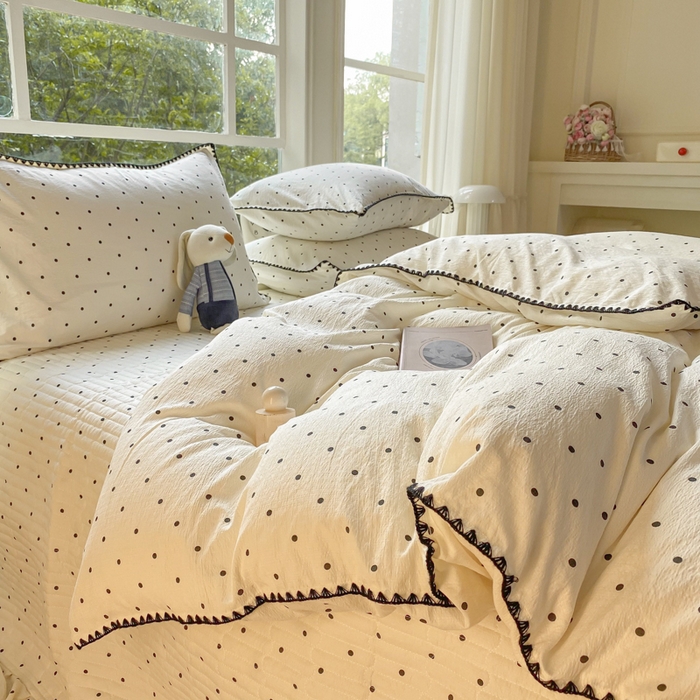 91家纺网 家纺一手货源 找家纺 梦可莱家居 2025新款木棉床盖四件套 米波点