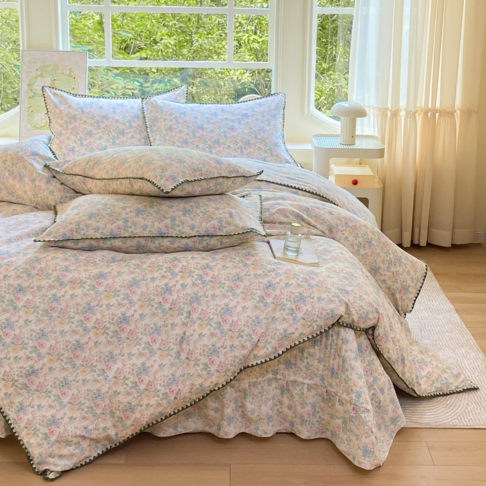 91家纺网 家纺一手货源 找家纺 梦可莱家居 2025新款木棉床盖四件套 清秋