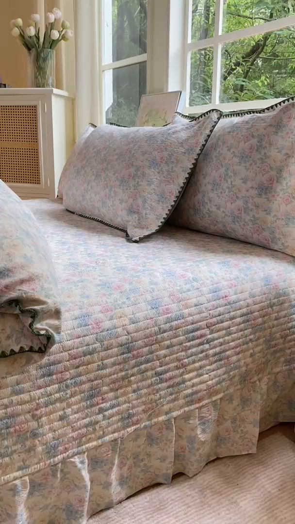 91家纺网 家纺一手货源 找家纺 梦可莱家居 2025新款木棉床盖四件套 清秋