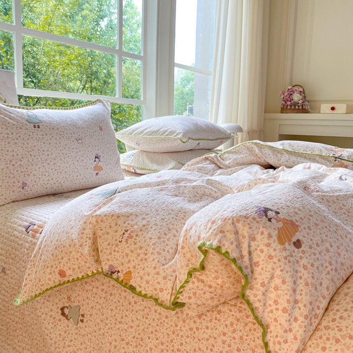 91家纺网 家纺一手货源 找家纺 梦可莱家居 2025新款木棉床盖四件套 小女孩