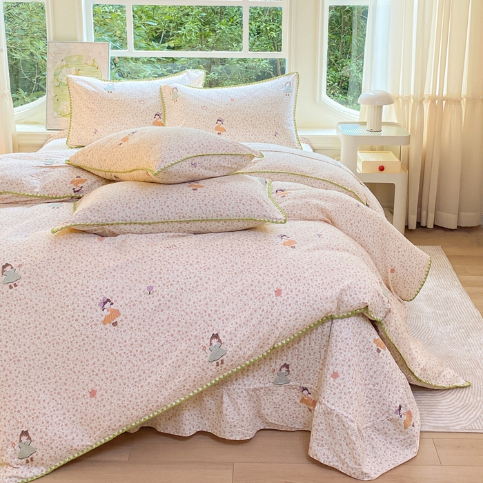 91家纺网 家纺一手货源 找家纺 梦可莱家居 2025新款木棉床盖四件套 小女孩