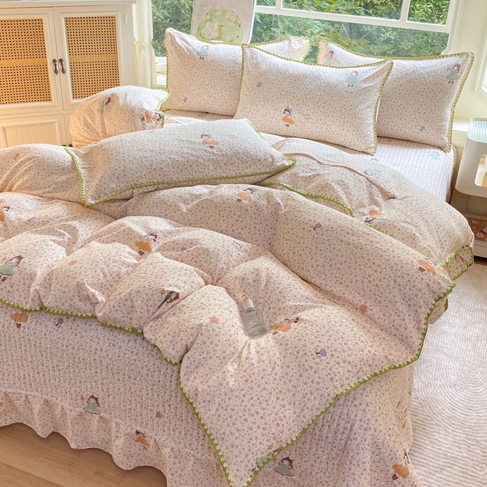 91家纺网 家纺一手货源 找家纺 梦可莱家居 2025新款木棉床盖四件套 小女孩