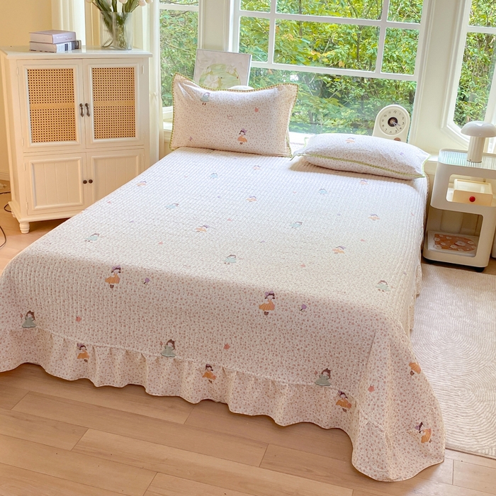 91家纺网 家纺一手货源 找家纺 梦可莱家居 2025新款木棉床盖四件套 小女孩