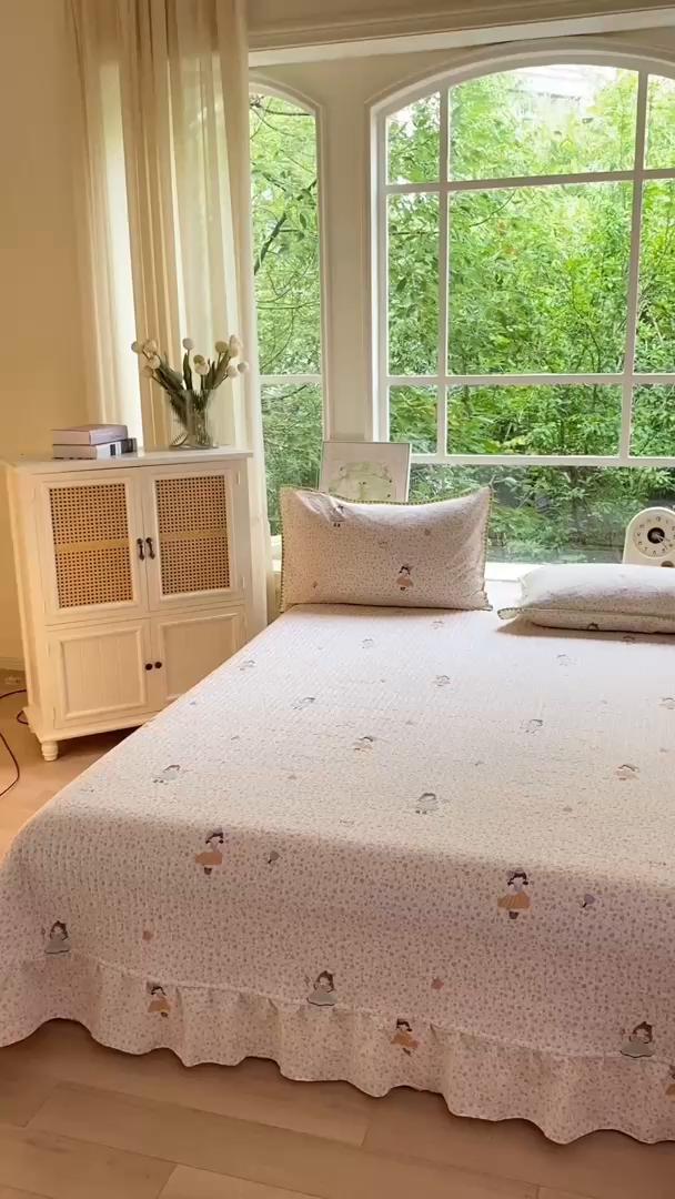 91家纺网 家纺一手货源 找家纺 梦可莱家居 2025新款木棉床盖四件套 小女孩