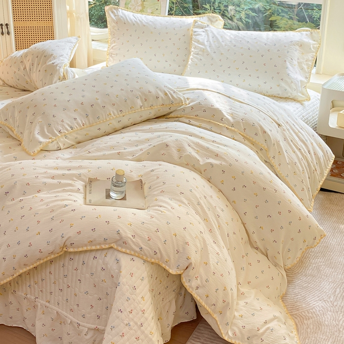 91家纺网 家纺一手货源 找家纺 梦可莱家居 2025新款木棉床盖四件套 樱桃