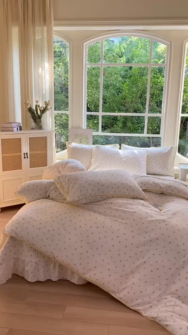 91家纺网 家纺一手货源 找家纺 梦可莱家居 2025新款木棉床盖四件套 樱桃