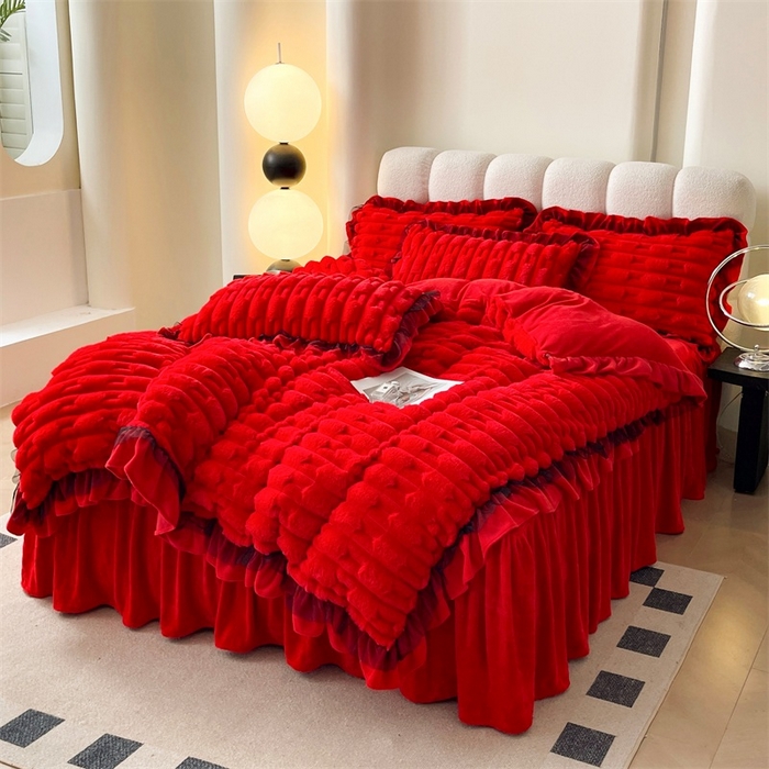 （总）睡美人 2025韩版兔绒提花牛奶绒床裙床单床笠款四件套