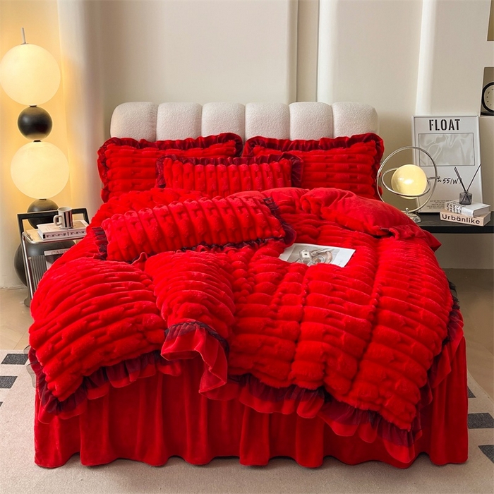 91家纺网 家纺一手货源 找家纺 （总）睡美人 2025韩版兔绒提花牛奶绒床裙床单床笠款四件套