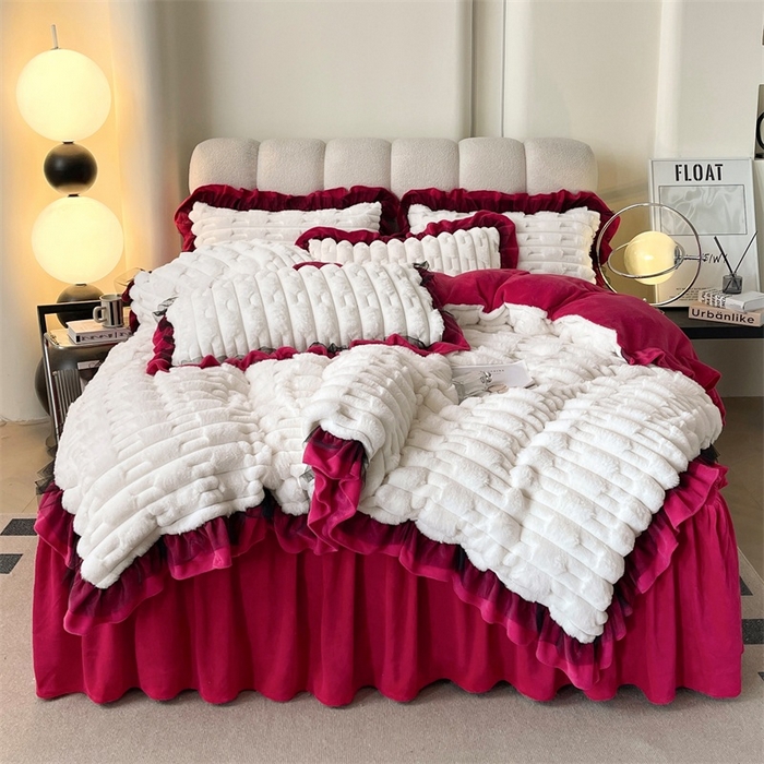 91家纺网 家纺一手货源 找家纺 （总）睡美人 2025韩版兔绒提花牛奶绒床裙床单床笠款四件套