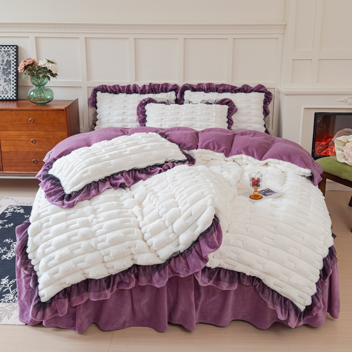 91家纺网 家纺一手货源 找家纺 （总）睡美人 2025韩版兔绒提花牛奶绒床裙床单床笠款四件套