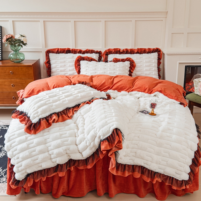 91家纺网 家纺一手货源 找家纺 （总）睡美人 2025韩版兔绒提花牛奶绒床裙床单床笠款四件套