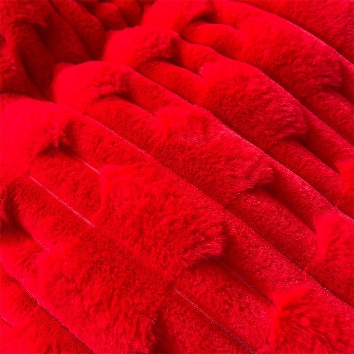 91家纺网 家纺一手货源 找家纺 睡美人 2025韩版兔绒提花牛奶绒床裙床单床笠款四件套 兔绒提花-纯红色