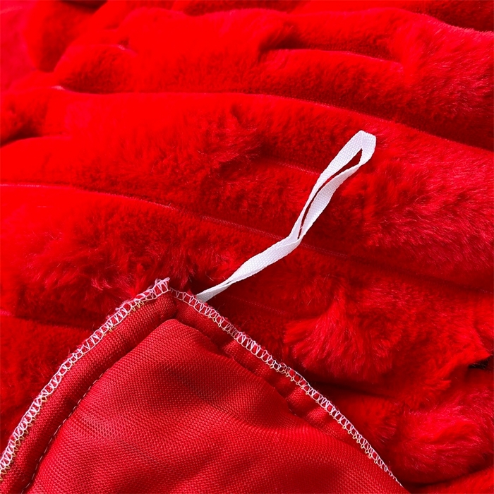 91家纺网 家纺一手货源 找家纺 睡美人 2025韩版兔绒提花牛奶绒床裙床单床笠款四件套 兔绒提花-纯红色