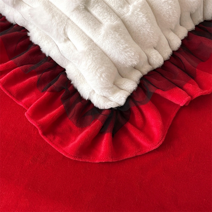 91家纺网 家纺一手货源 找家纺 睡美人 2025韩版兔绒提花牛奶绒床裙床单床笠款四件套 兔绒提花-大红色