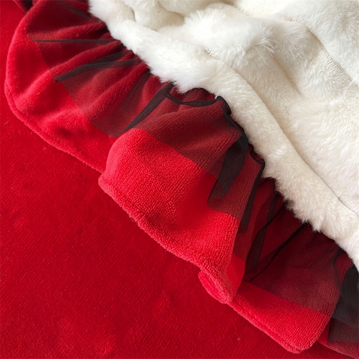 91家纺网 家纺一手货源 找家纺 睡美人 2025韩版兔绒提花牛奶绒床裙床单床笠款四件套 兔绒提花-大红色