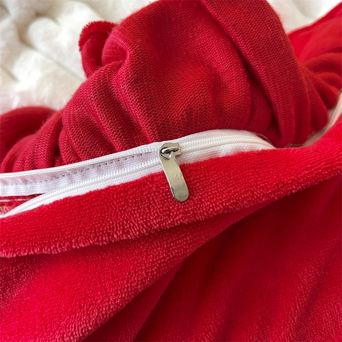 91家纺网 家纺一手货源 找家纺 睡美人 2025韩版兔绒提花牛奶绒床裙床单床笠款四件套 兔绒提花-大红色