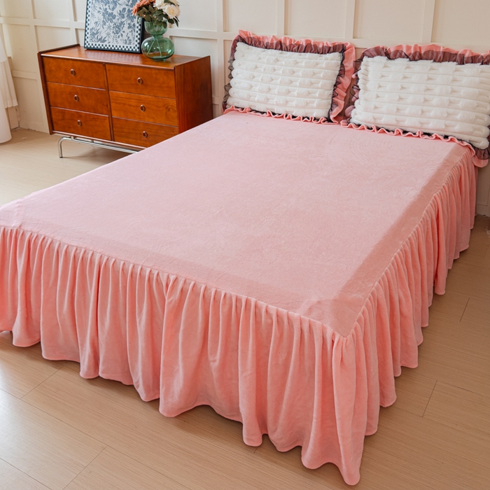 91家纺网 家纺一手货源 找家纺 睡美人 2025韩版兔绒提花牛奶绒床裙床单床笠款四件套 兔绒提花-公主粉