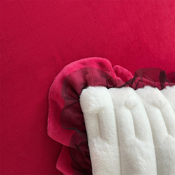 91家纺网 家纺一手货源 找家纺 睡美人 2025韩版兔绒提花牛奶绒床裙床单床笠款四件套 兔绒提花-酒红色