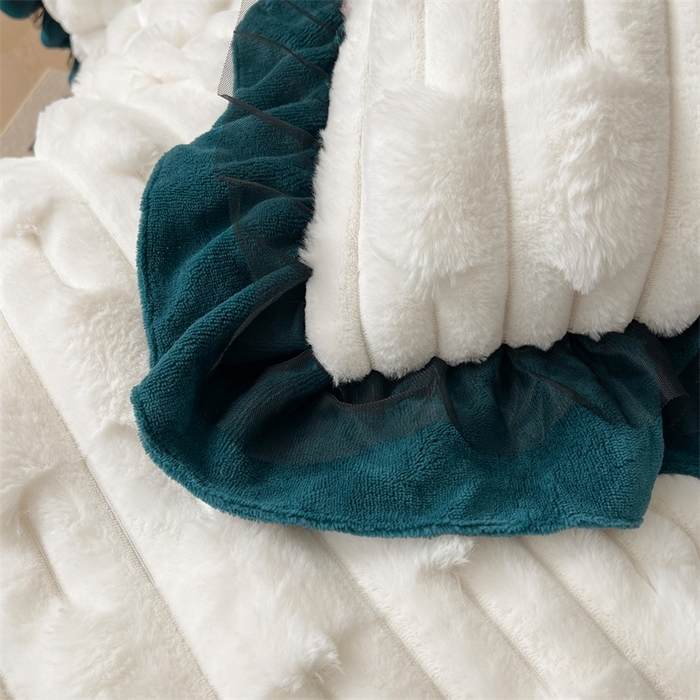 91家纺网 家纺一手货源 找家纺 睡美人 2025韩版兔绒提花牛奶绒床裙床单床笠款四件套 兔绒提花-孔雀绿