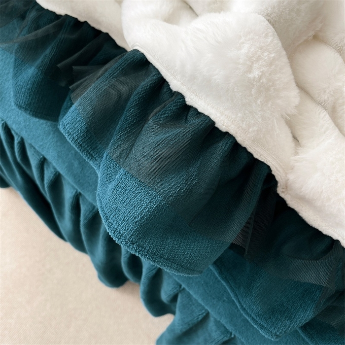 91家纺网 家纺一手货源 找家纺 睡美人 2025韩版兔绒提花牛奶绒床裙床单床笠款四件套 兔绒提花-孔雀绿