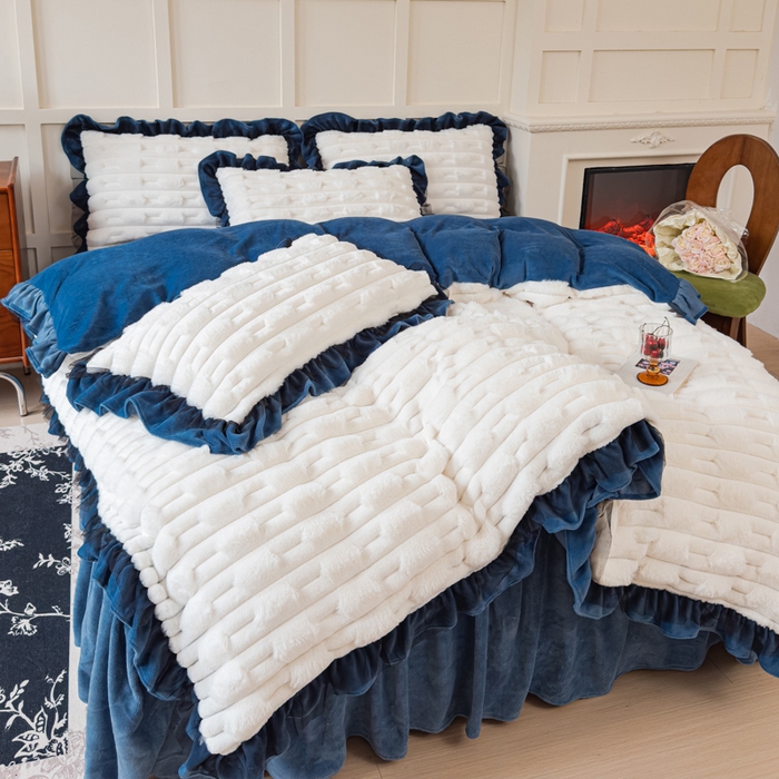 91家纺网 家纺一手货源 找家纺 睡美人 2025韩版兔绒提花牛奶绒床裙床单床笠款四件套 兔绒提花-气质灰