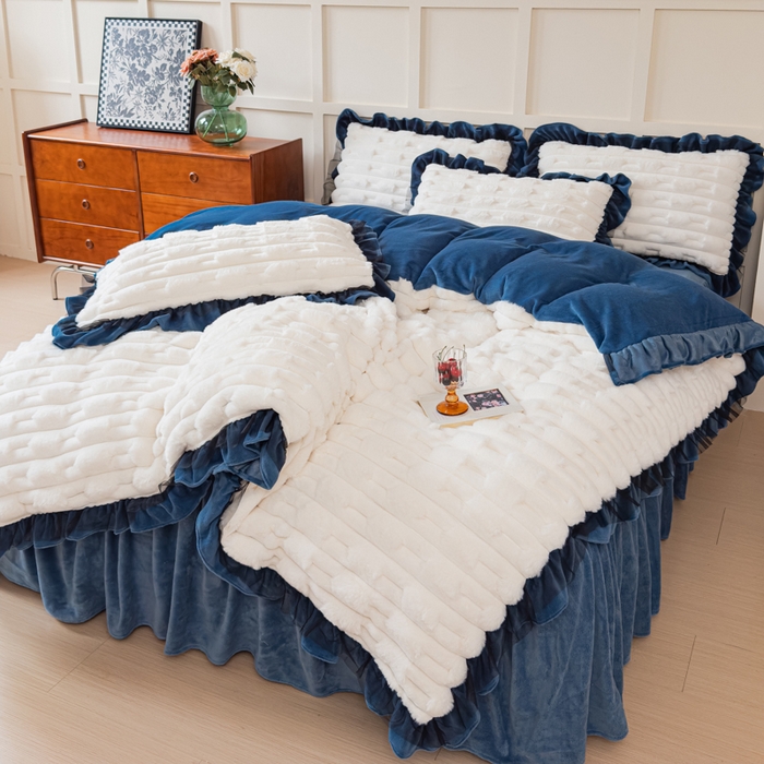 睡美人 2025韩版兔绒提花牛奶绒床裙床单床笠款四件套 兔绒提花-气质灰