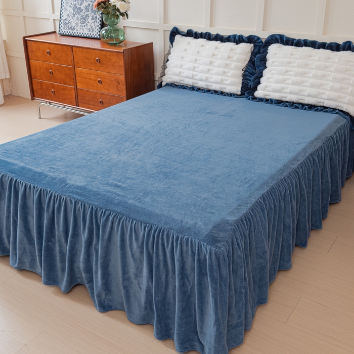 91家纺网 家纺一手货源 找家纺 睡美人 2025韩版兔绒提花牛奶绒床裙床单床笠款四件套 兔绒提花-气质灰