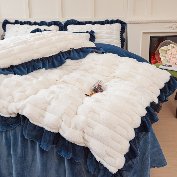 91家纺网 家纺一手货源 找家纺 睡美人 2025韩版兔绒提花牛奶绒床裙床单床笠款四件套 兔绒提花-气质灰