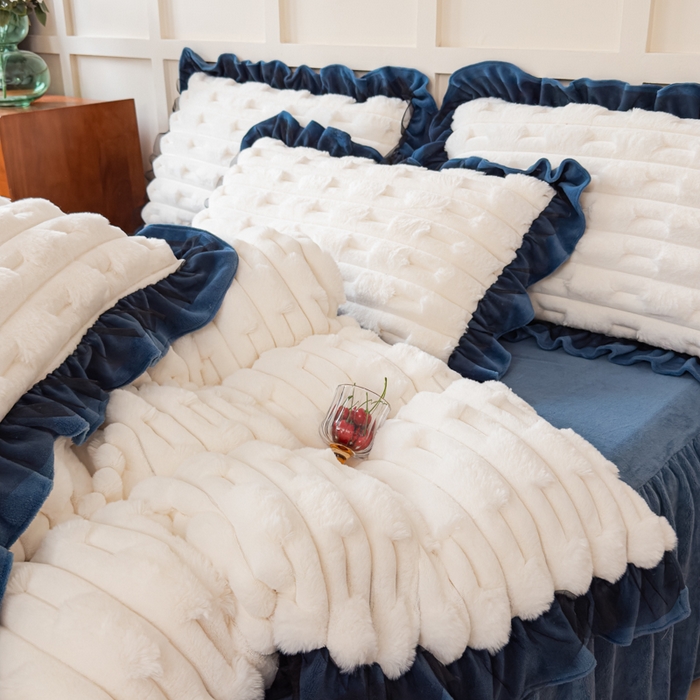 91家纺网 家纺一手货源 找家纺 睡美人 2025韩版兔绒提花牛奶绒床裙床单床笠款四件套 兔绒提花-气质灰