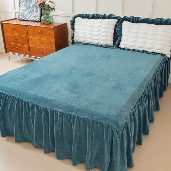 91家纺网 家纺一手货源 找家纺 睡美人 2025韩版兔绒提花牛奶绒床裙床单床笠款四件套 兔绒提花-星空蓝