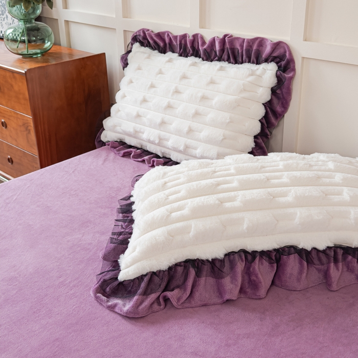 91家纺网 家纺一手货源 找家纺 睡美人 2025韩版兔绒提花牛奶绒床裙床单床笠款四件套 兔绒提花-薰衣紫