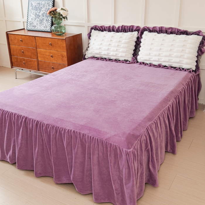 91家纺网 家纺一手货源 找家纺 睡美人 2025韩版兔绒提花牛奶绒床裙床单床笠款四件套 兔绒提花-薰衣紫