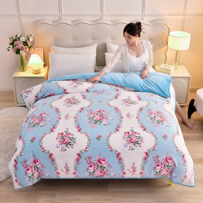 91家纺网 家纺一手货源 找家纺 绒宴 2025新款8.5斤牛奶绒金貂法莱绒床裙款保暖四件套 约定