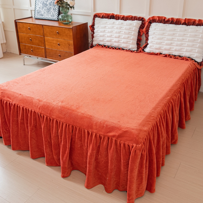 91家纺网 家纺一手货源 找家纺 睡美人 2025韩版兔绒提花牛奶绒床裙床单床笠款四件套 兔绒提花-阳光橙