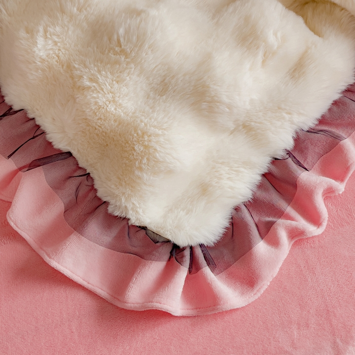 91家纺网 家纺一手货源 找家纺 睡美人 2025韩版兔兔绒牛奶绒床裙床单床笠款公主蕾丝四件套 兔兔绒-公主粉