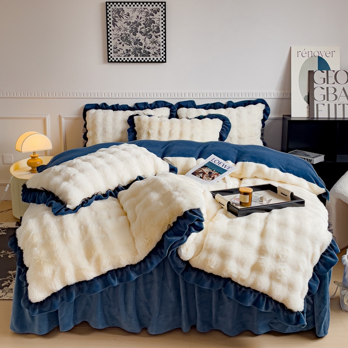 睡美人 2025韩版兔兔绒牛奶绒床裙床单床笠款公主蕾丝四件套 兔兔绒-气质灰