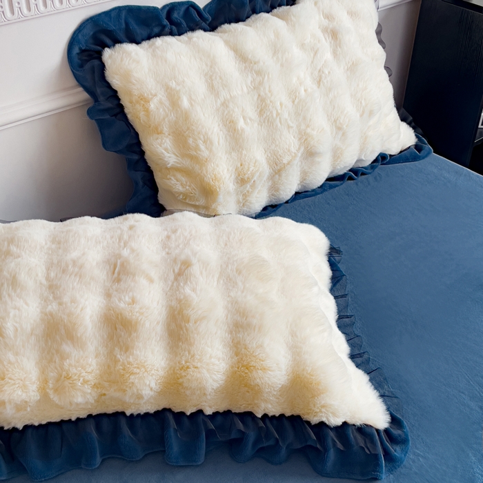 91家纺网 家纺一手货源 找家纺 睡美人 2025韩版兔兔绒牛奶绒床裙床单床笠款公主蕾丝四件套 兔兔绒-气质灰