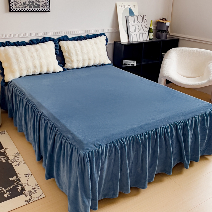 91家纺网 家纺一手货源 找家纺 睡美人 2025韩版兔兔绒牛奶绒床裙床单床笠款公主蕾丝四件套 兔兔绒-气质灰